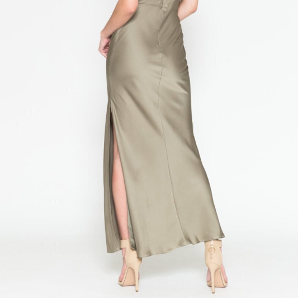 WINE COLOR SIMPLE SATIN PARTY BRIDSMAIDS EVENING MIDI SHEATH GOWN DRESS AC6115 - Picture 5 of 7
